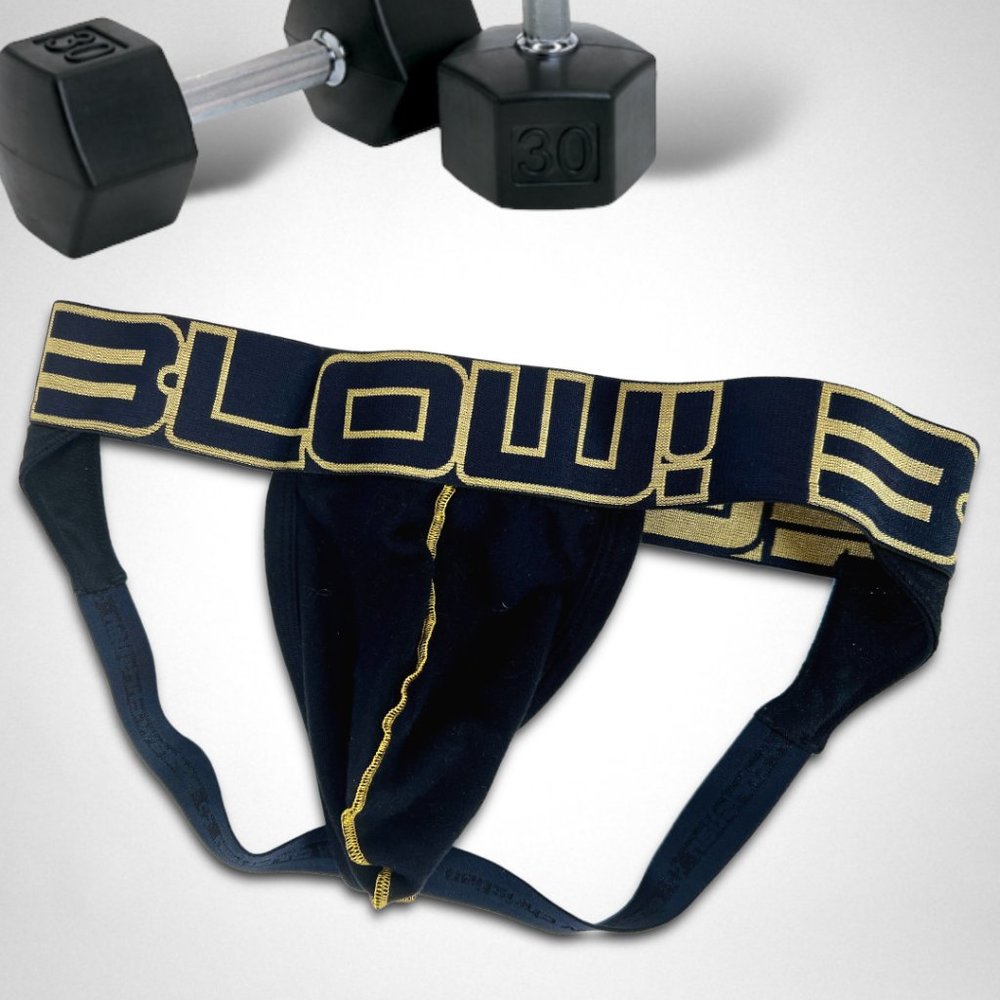 Andrew Christian BLOW Gilded Jock Strap in Black and Gold  Size M